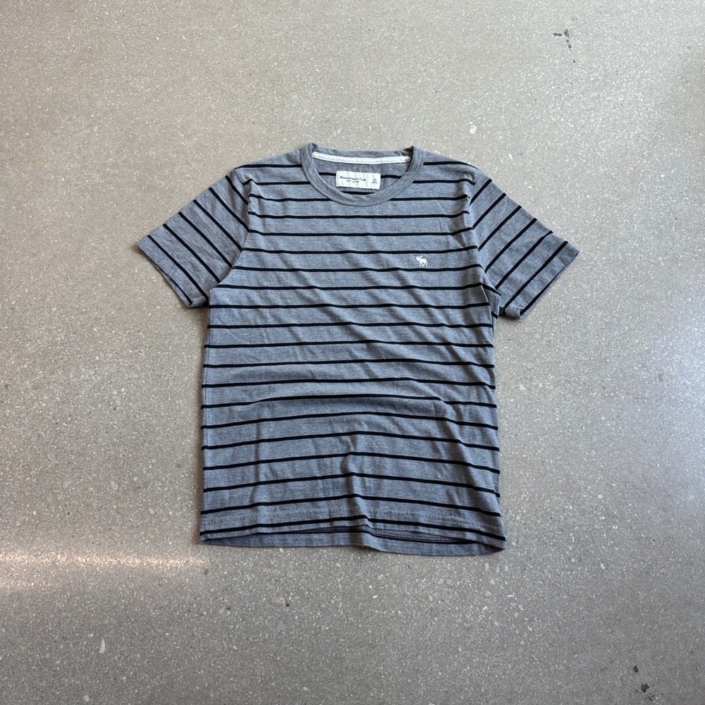 Abercrombie Fitch Mens Gray Black Stripe Soft A&F Tee T Shirt Size XS